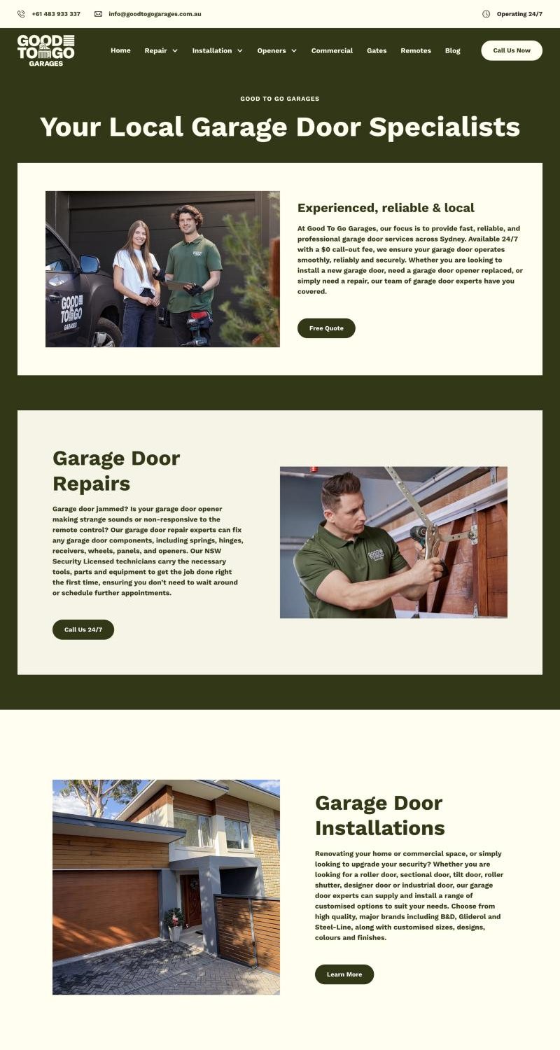 G2G Garages website homepage